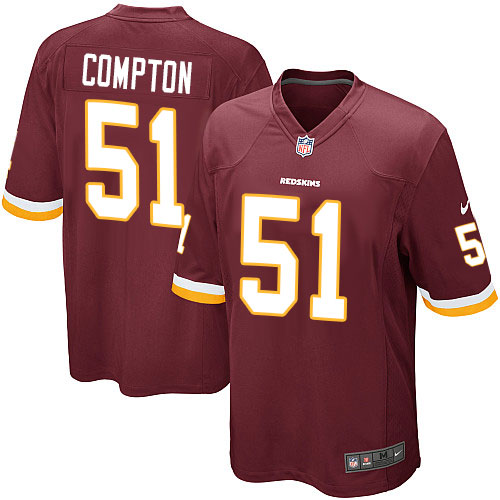 Men's Game Will Compton Nike Jersey Burgundy Red Home - #51 NFL Washington Redskins